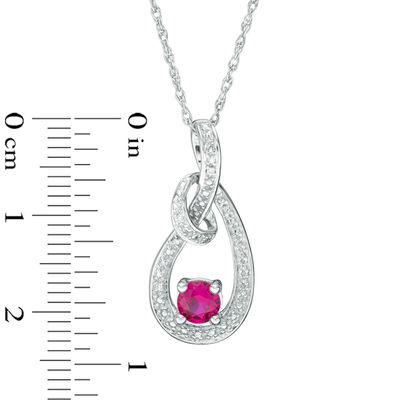 4.5mm Lab-Created Ruby and Diamond Accent Looping Teardrop Pendant in Sterling Silver