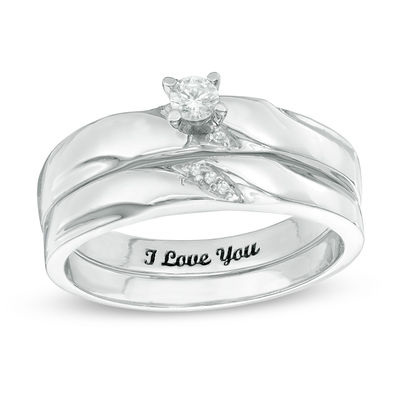 Diamond Accent Slant Bridal Set in Sterling Silver (1 Line)