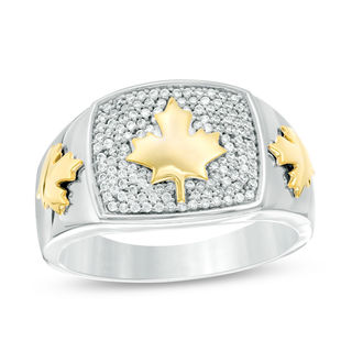 Men's 0.30 CT. T.W. Diamond Maple Leaf Ring in 10K Two-Toned Gold