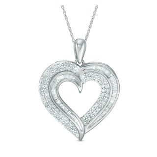 0.50 CT. T.W. Baguette and Round Diamond Heart Pendant in 10K