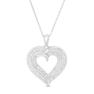 0.45 CT. T.W. Baguette and Round Diamond Heart Pendant in 10K Gold