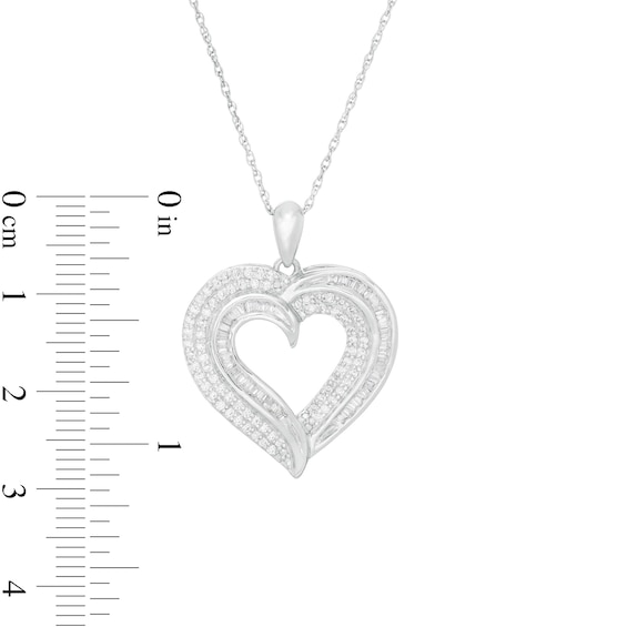 0.45 CT. T.W. Baguette and Round Diamond Heart Pendant in 10K Gold