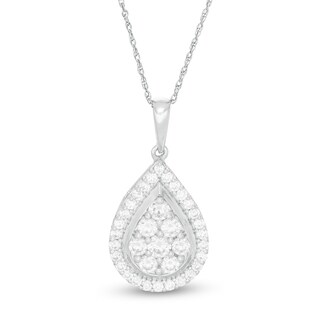 0.95 CT. T.W. Pear-Shaped Multi-Diamond Frame Pendant in 10K White Gold