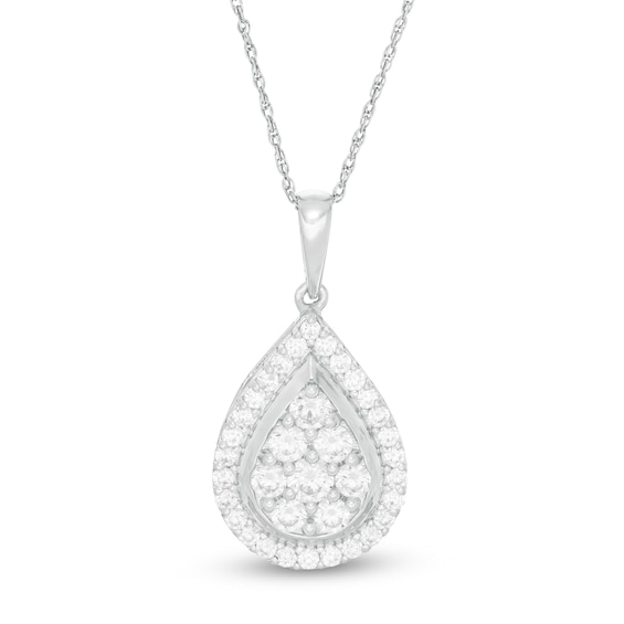 0.95 CT. T.W. Pear-Shaped Multi-Diamond Frame Pendant in 10K White Gold