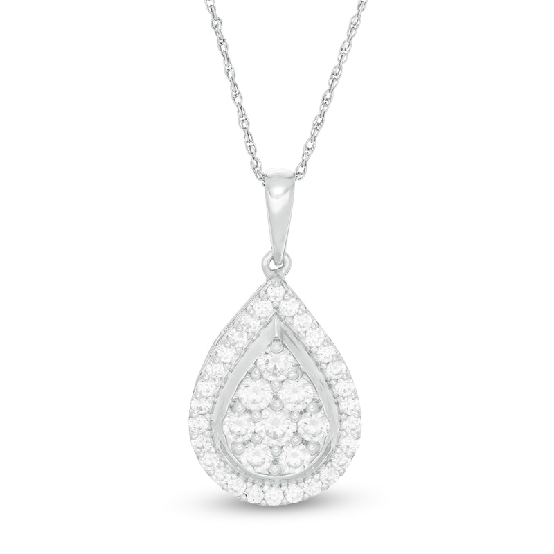 0.95 CT. T.W. Pear-Shaped Multi-Diamond Frame Pendant in 10K White Gold|Peoples Jewellers