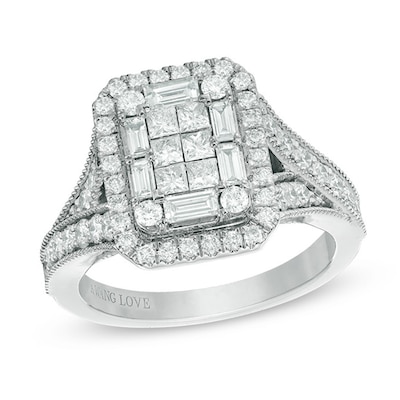 Vera Wang Love Collection 1.45 CT. T.W. Composite Diamond Rectangle Frame Engagement Ring in 14K White Gold