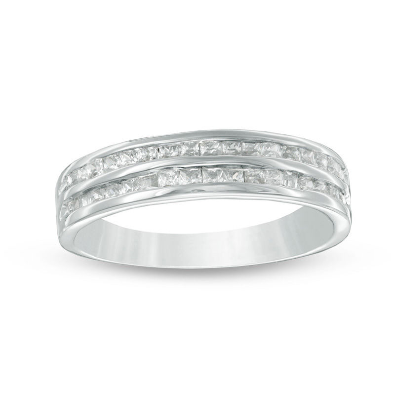 0.45 CT. T.W. Princess-Cut Diamond Double Row Wedding Band in 10K White Gold|Peoples Jewellers