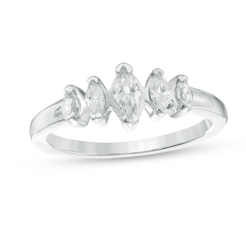 0.70 CT. T.W. Marquise Diamond Five Stone Wedding Band in 10K White Gold|Peoples Jewellers