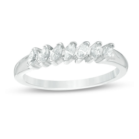 0.37 CT. T.W. Marquise Diamond Seven Stone Slant Anniversary Band in 10K White Gold