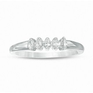 0.23 CT. T.W. Marquise Diamond Five Stone Wedding Band in 10K White Gold