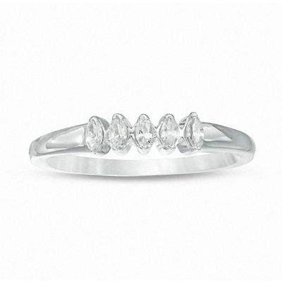 0.23 CT. T.W. Marquise Diamond Five Stone Wedding Band in 10K White Gold