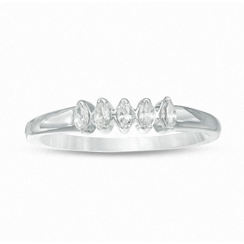 0.23 CT. T.W. Marquise Diamond Five Stone Wedding Band in 10K White Gold|Peoples Jewellers