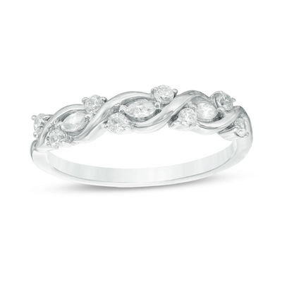 0.30 CT. T.W. Marquise and Round Diamond Wedding Band in 10K White Gold