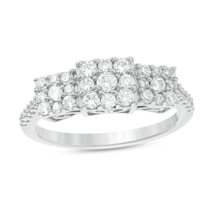 0.70 CT. T.W. Composite Diamond Square Three Stone Ring in 10K White Gold|Peoples Jewellers