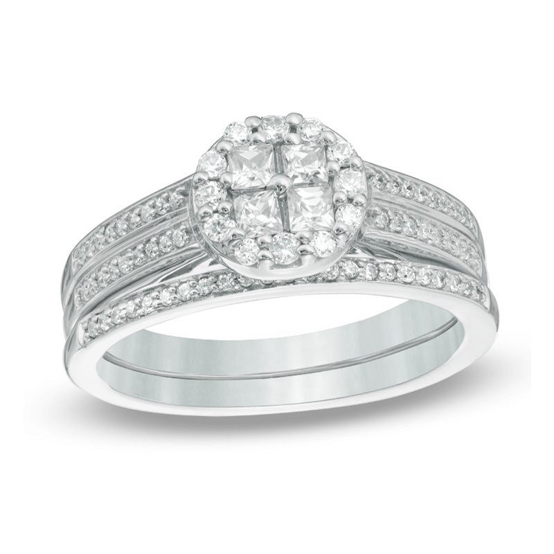 0.58 CT. T.W. Quad Princess-Cut Diamond Frame Bridal Set in 10K White Gold|Peoples Jewellers