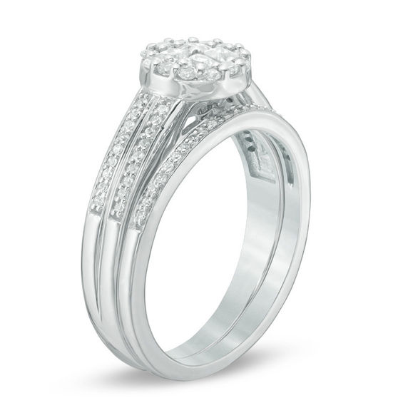 0.58 CT. T.W. Quad Princess-Cut Diamond Frame Bridal Set in 10K White Gold