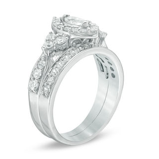 1.20 CT. T.W. Marquise Diamond Frame Tri-Sides Bridal Set in 10K White Gold