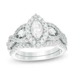 1.45 CT. T.W. Marquise Diamond Frame Twist Bridal Set in 10K White Gold