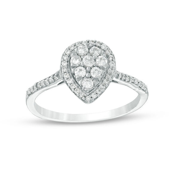 0.30 CT. T.W. Multi-Diamond Pear-Shaped Frame Engagement Ring in 10K White Gold