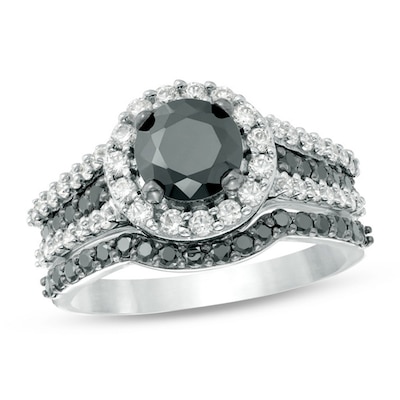 1.95 CT. T.W. Enhanced Black and White Diamond Frame Multi-Row Bridal Set in 14K White Gold