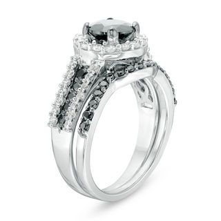 1.95 CT. T.W. Enhanced Black and White Diamond Frame Multi-Row Bridal Set in 14K White Gold