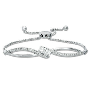 Ever Us™ CT. T.W. Two-Stone Diamond Bypass Bolo Bracelet in 14K White Gold