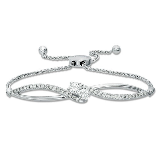 Ever Us™ CT. T.W. Two-Stone Diamond Bypass Bolo Bracelet in 14K White Gold