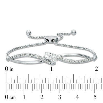 Ever Us™ CT. T.W. Two-Stone Diamond Bypass Bolo Bracelet in 14K White Gold