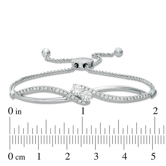 Ever Us™ CT. T.W. Two-Stone Diamond Bypass Bolo Bracelet in 14K White Gold