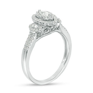 0.45 CT. T.W. Marquise Diamond Past Present Future® Frame Engagement Ring in 10K White Gold