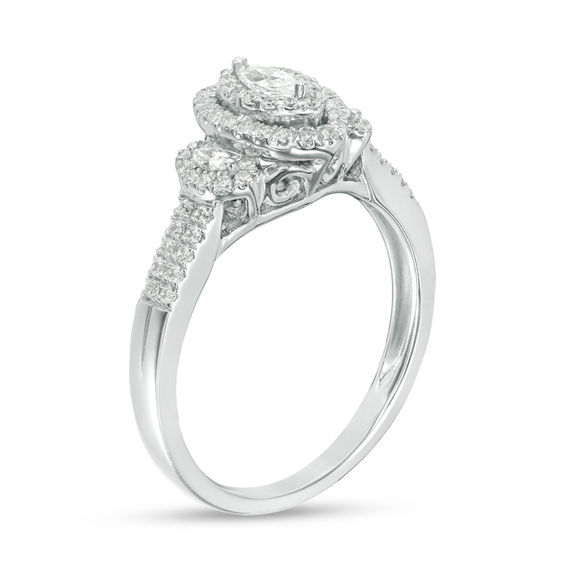 0.45 CT. T.W. Marquise Diamond Past Present Future® Frame Engagement Ring in 10K White Gold