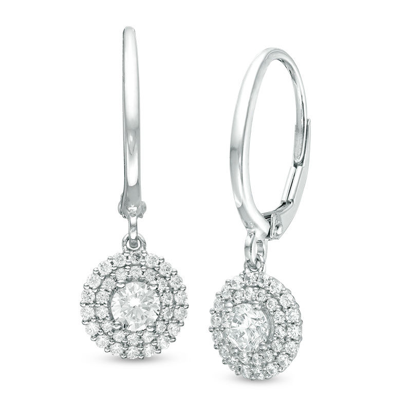 0.75 CT. T.W. Certified Canadian Diamond Double Frame Drop Earrings in 14K White Gold (I/I2)|Peoples Jewellers