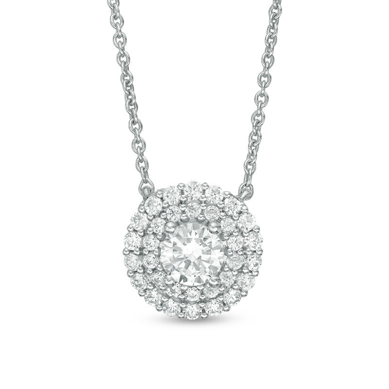 0.38 CT. T.W. Certified Canadian Diamond Double Frame Necklace in 14K White Gold (I/I2)|Peoples Jewellers