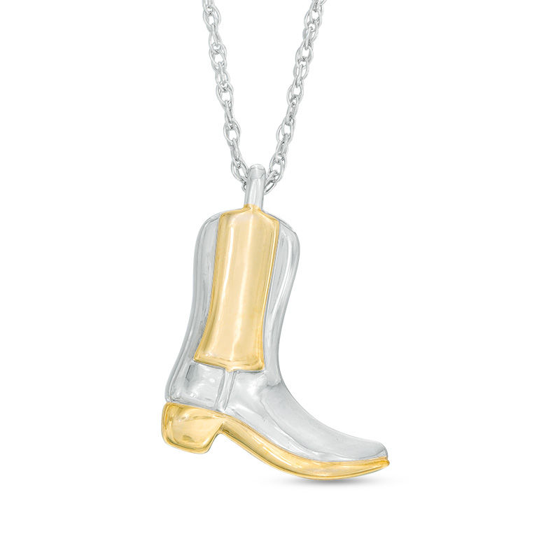 Cowboy Boot Pendant in Sterling Silver and 14K Gold Plate|Peoples Jewellers