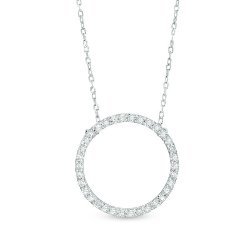 0.16 CT. T.W. Diamond Open Circle Necklace in 10K White Gold - 17"