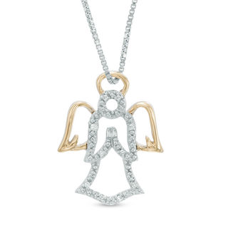 Diamond Accent Angel Pendant in Sterling Silver and 14K Gold