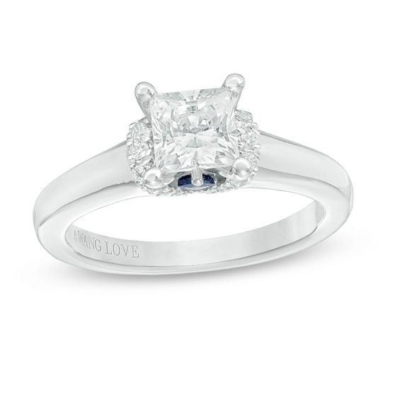 Vera Wang Love Collection 1.09 CT. T.W. Princess-Cut Diamond Solitaire Collar Engagement Ring in 14K White Gold