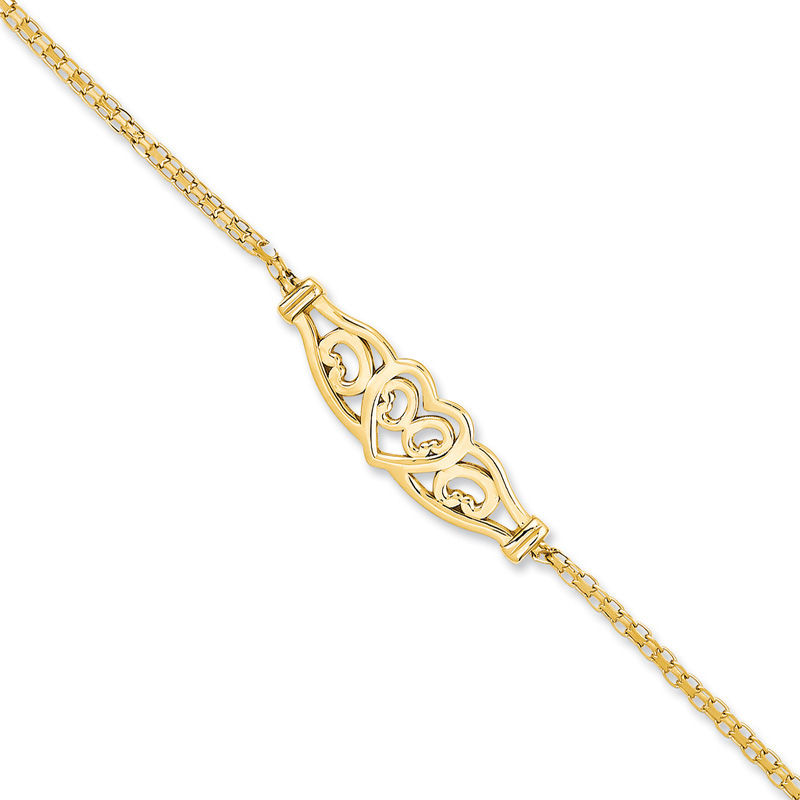 Filigree Heart Anklet in 14K Gold - 10"|Peoples Jewellers