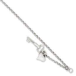 Heart Key Dangle Adjustable Anklet in 14K White Gold - 10&quot;