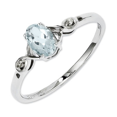 Oval Aquamarine and Diamond Accent Promise Ring in Sterling Silver - Size 7