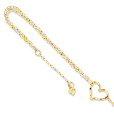 Heart Double Strand Adjustable Anklet in 14K Gold - 10"