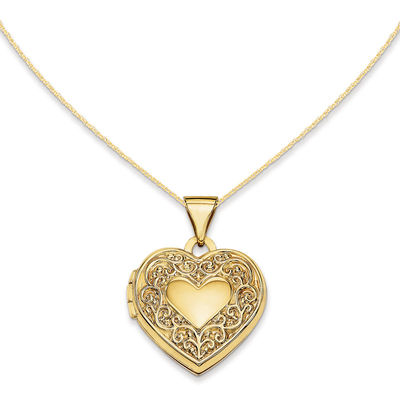 Heart Scroll Locket in 14K Gold