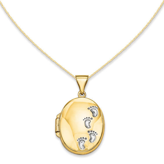 Oval Footprint Locket in 14K Two-Tone Gold