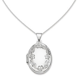 Oval Floral Locket in 14K White Gold