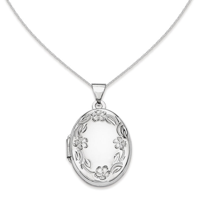 Oval Floral Locket in 14K White Gold|Peoples Jewellers