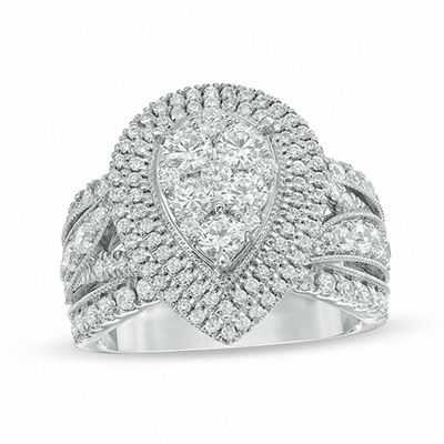 2.00 CT. T.W. Composite Diamond Pear-Shaped Frame Engagement Ring in 14K White Gold