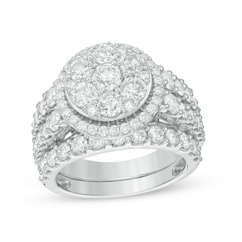 Main Image 1 of 4.00 CT. T.W. Composite Diamond Frame Three Piece Bridal Set in 14K White Gold