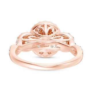 0.95 CT. T.W. Certified Oval Diamond Past Present Future® Frame Engagement Ring in 14K Rose Gold (I/I2)