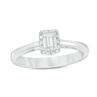 0.60 CT. T.W. Certified Canadian Emerald-Cut Diamond Frame Engagement Ring in 14K White Gold (I/SI2)