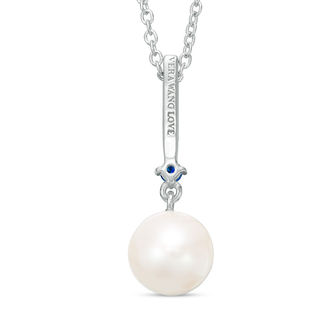 Vera Wang Love Collection Freshwater Cultured Pearl, Blue Sapphire and Diamond Accent Pendant in Sterling Silver-19"